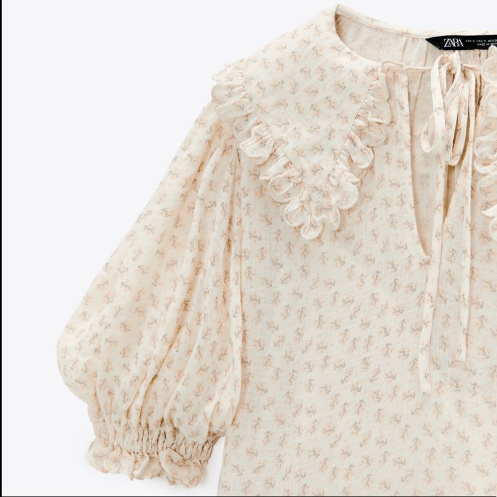ZARA Floral Printed Muslin Midi Dress Ecru Beige - Picture 10 of 16
